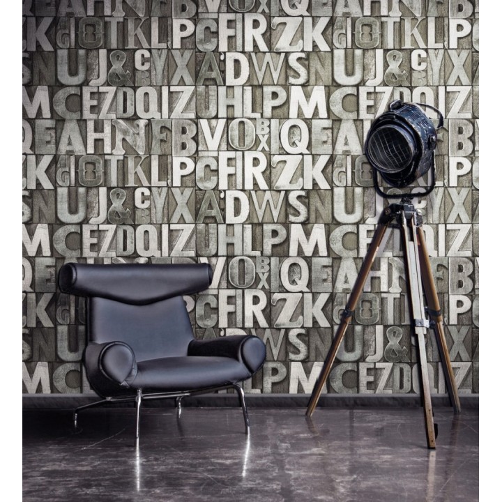 Papel pintado letras industriales con textura - Factory Letters 676322