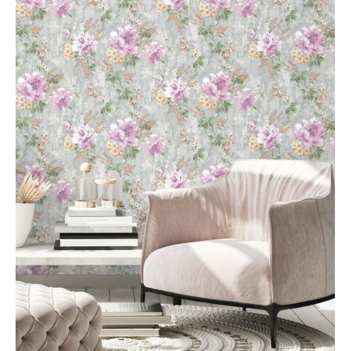 Papel pintado con flores de estilo inglés efecto pintura al óleo - Madison Garden 676339