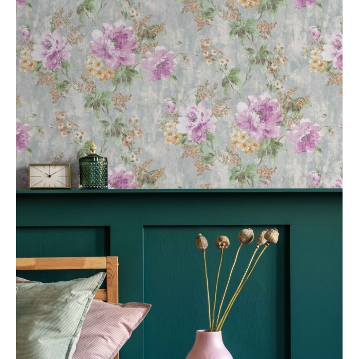 Papel pintado con flores de estilo inglés efecto pintura al óleo - Madison Garden 676339