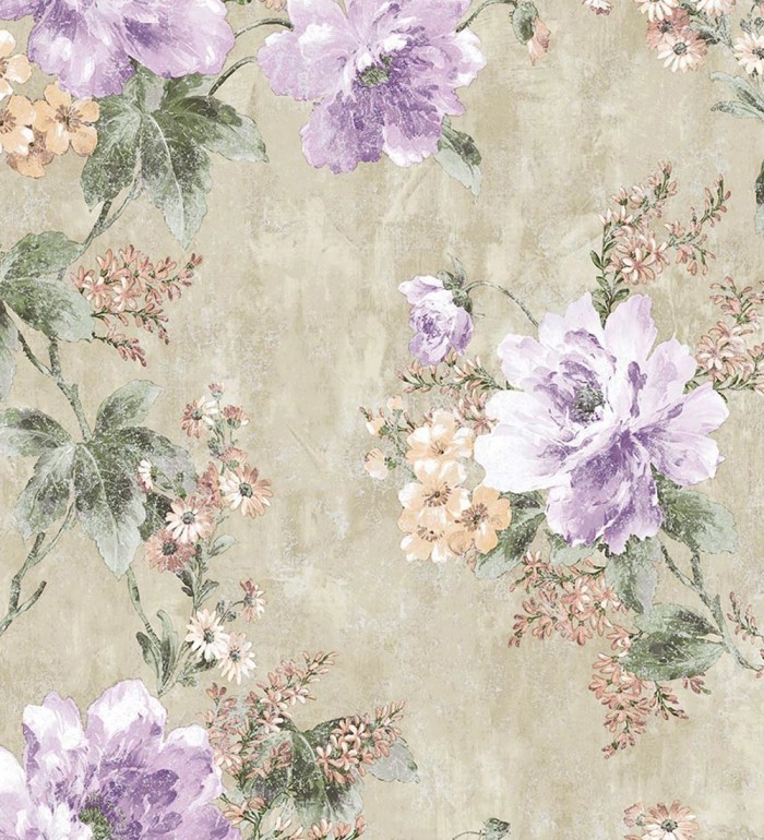 Papel pintado con flores de estilo inglés efecto pintura al óleo - Madison Garden 676340