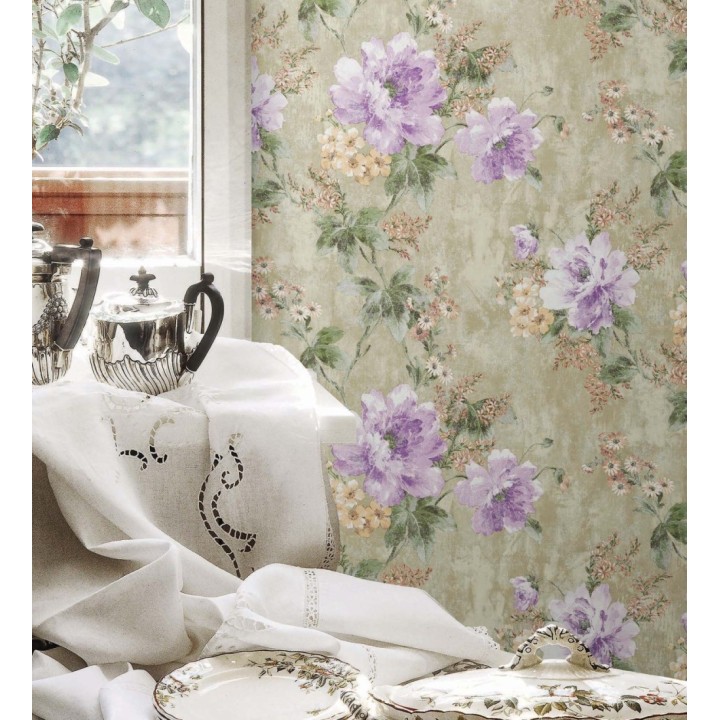 Papel pintado con flores de estilo inglés efecto pintura al óleo - Madison Garden 676340