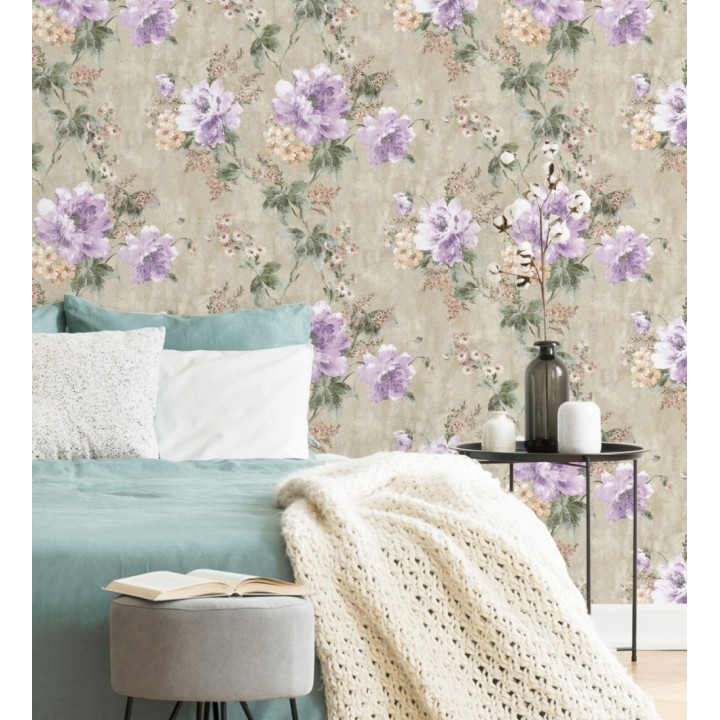 Papel pintado con flores de estilo inglés efecto pintura al óleo - Madison Garden 676340