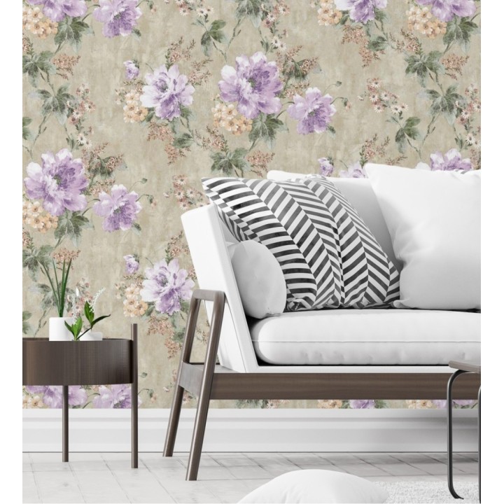 Papel pintado con flores de estilo inglés efecto pintura al óleo - Madison Garden 676340