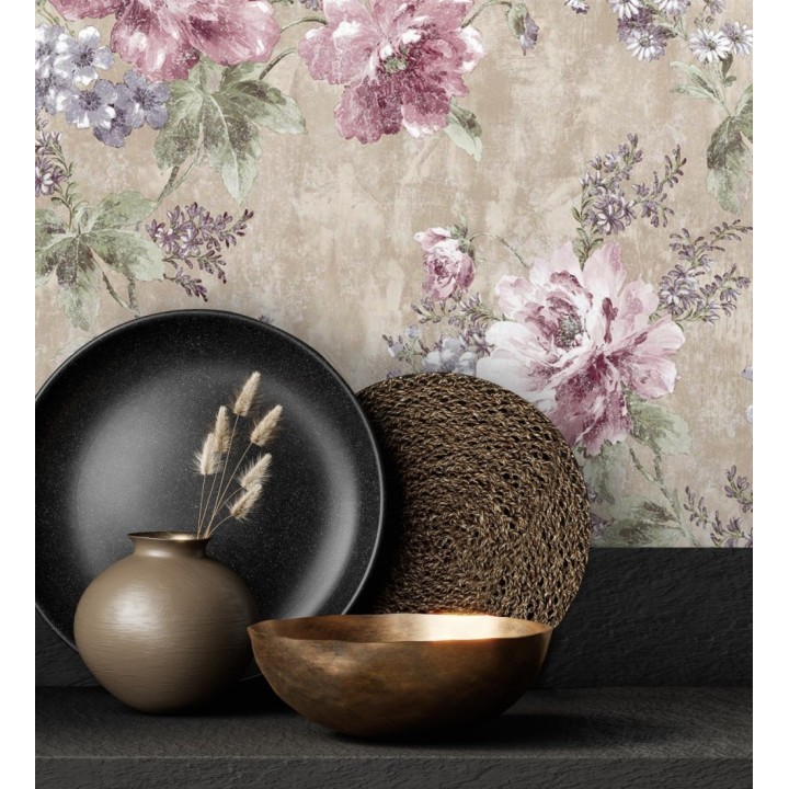 Papel pintado con flores de estilo inglés efecto pintura al óleo - Madison Garden 676342