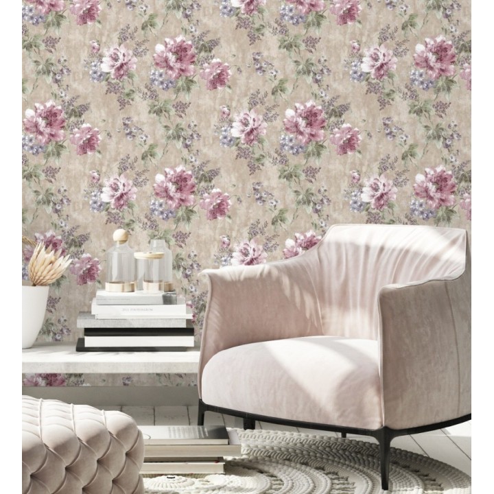 Papel pintado con flores de estilo inglés efecto pintura al óleo - Madison Garden 676342