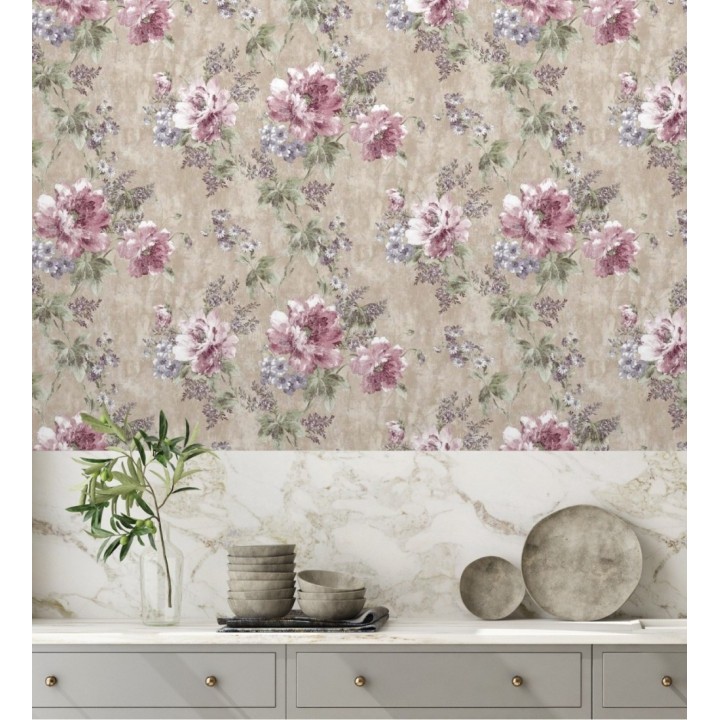 Papel pintado con flores de estilo inglés efecto pintura al óleo - Madison Garden 676342