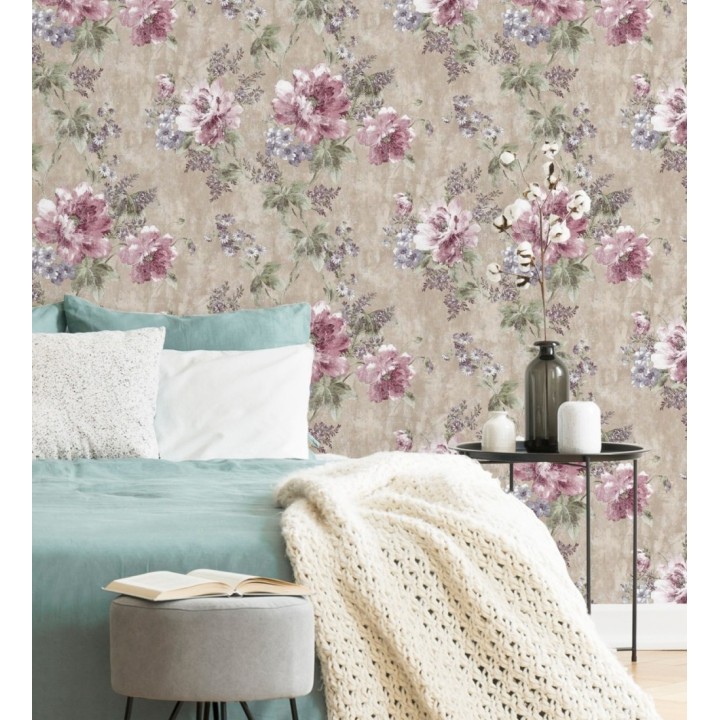 Papel pintado con flores de estilo inglés efecto pintura al óleo - Madison Garden 676342