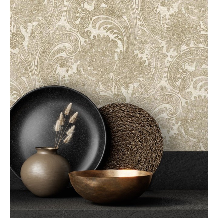 Papel pintado cachemir floral estilo hindú con efecto textura textil - Tamil Etnik 676349