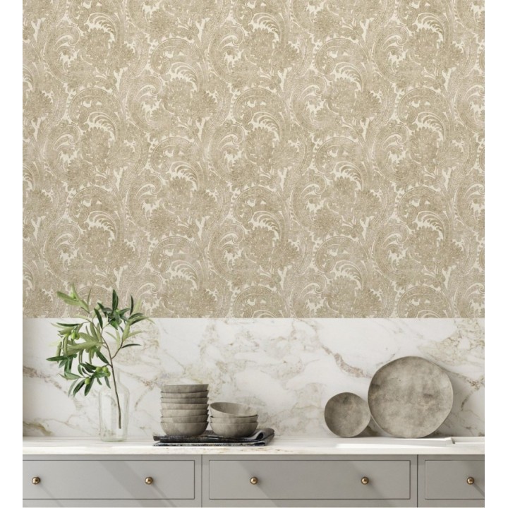 Papel pintado cachemir floral estilo hindú con efecto textura textil - Tamil Etnik 676349