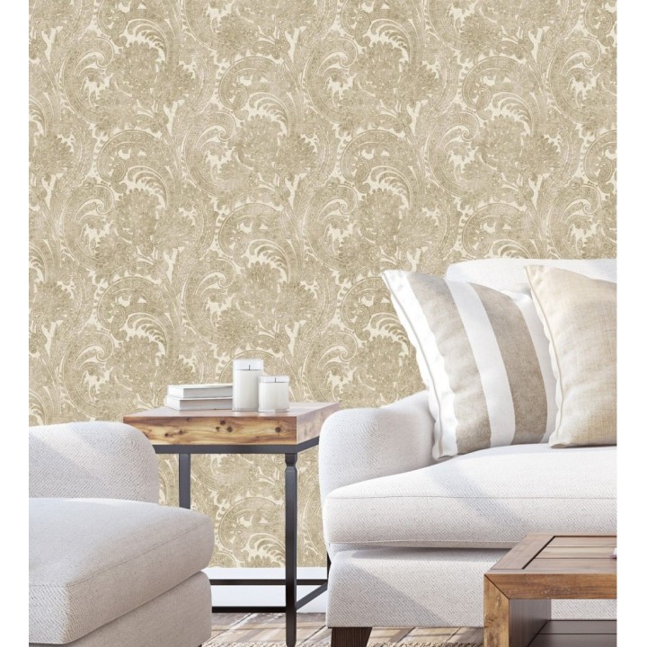 Papel pintado cachemir floral estilo hindú con efecto textura textil - Tamil Etnik 676349