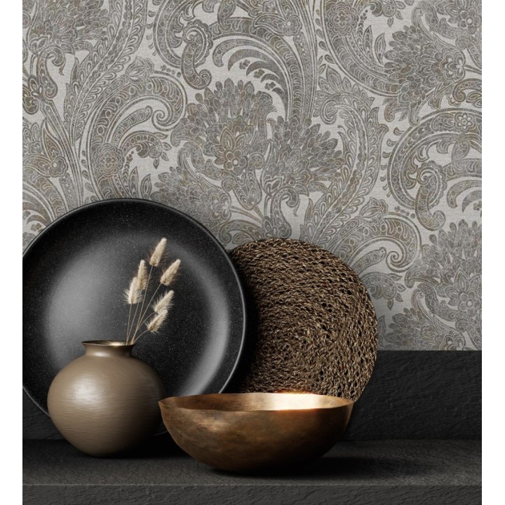 Papel pintado cachemir floral estilo hindú con efecto textura textil - Tamil Etnik 676350