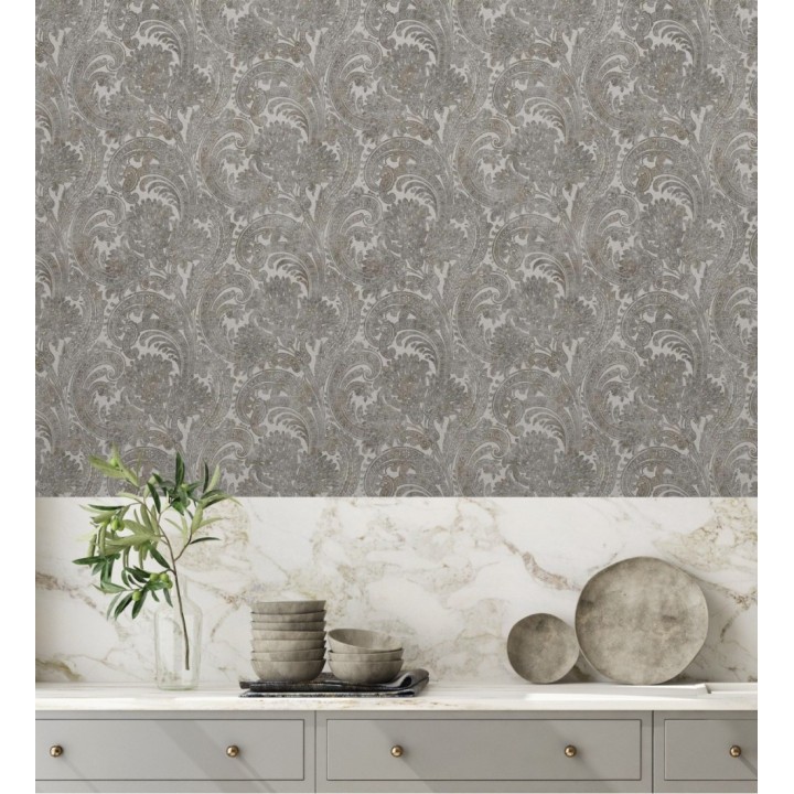 Papel pintado cachemir floral estilo hindú con efecto textura textil - Tamil Etnik 676350
