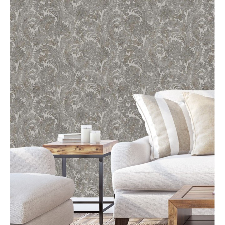 Papel pintado cachemir floral estilo hindú con efecto textura textil - Tamil Etnik 676350
