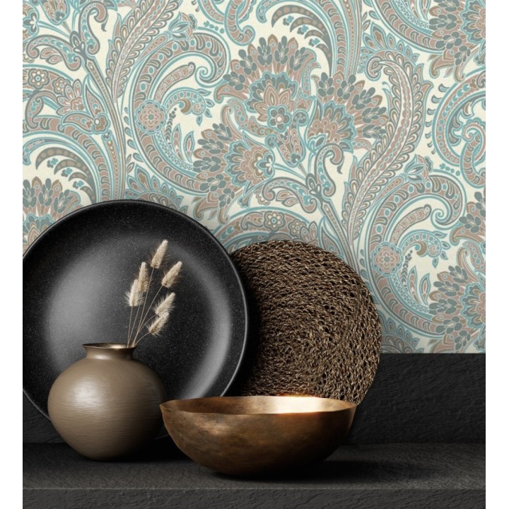 Papel pintado cachemir floral estilo hindú con efecto textura textil - Tamil Etnik 676351