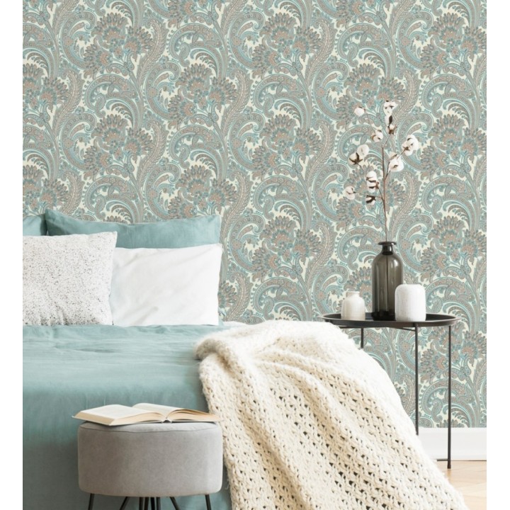 Papel pintado cachemir floral estilo hindú con efecto textura textil - Tamil Etnik 676351