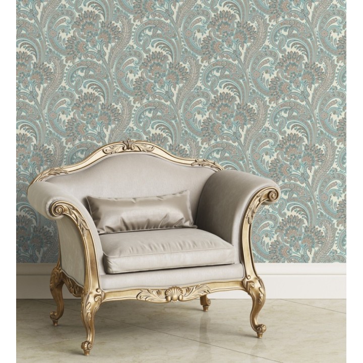 Papel pintado cachemir floral estilo hindú con efecto textura textil - Tamil Etnik 676351