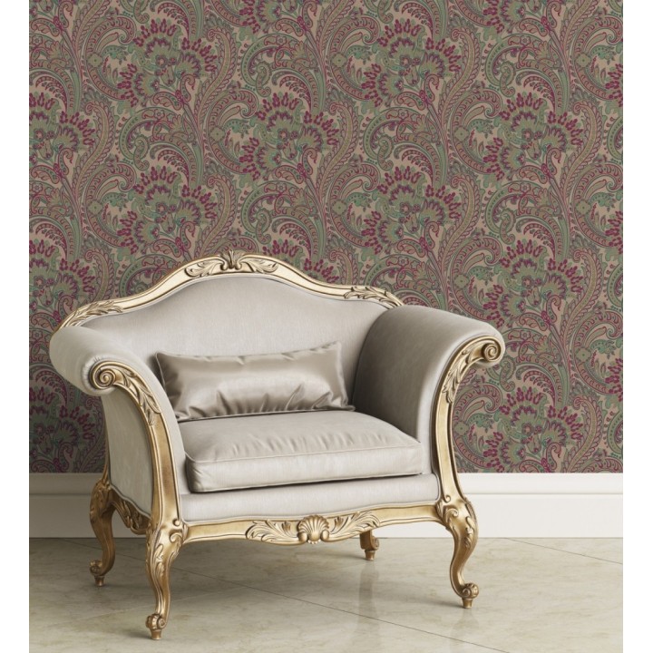 Papel pintado cachemir floral estilo hindú con efecto textura textil - Tamil Etnik 676352