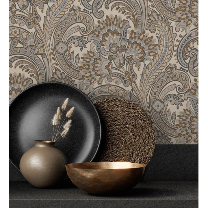 Papel pintado cachemir floral estilo hindú con efecto textura textil - Tamil Etnik 676353