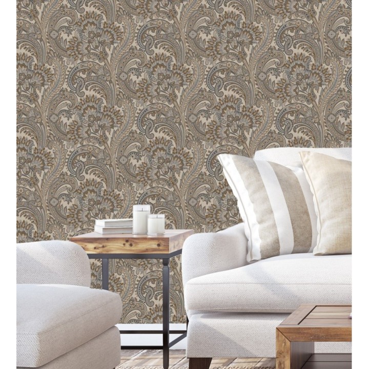 Papel pintado cachemir floral estilo hindú con efecto textura textil - Tamil Etnik 676353