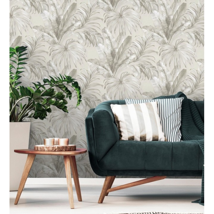 Papel pintado de hojas tropicales con relieve efecto pintura al óleo - Habana Tropical 676366