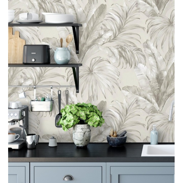 Papel pintado de hojas tropicales con relieve efecto pintura al óleo - Habana Tropical 676366