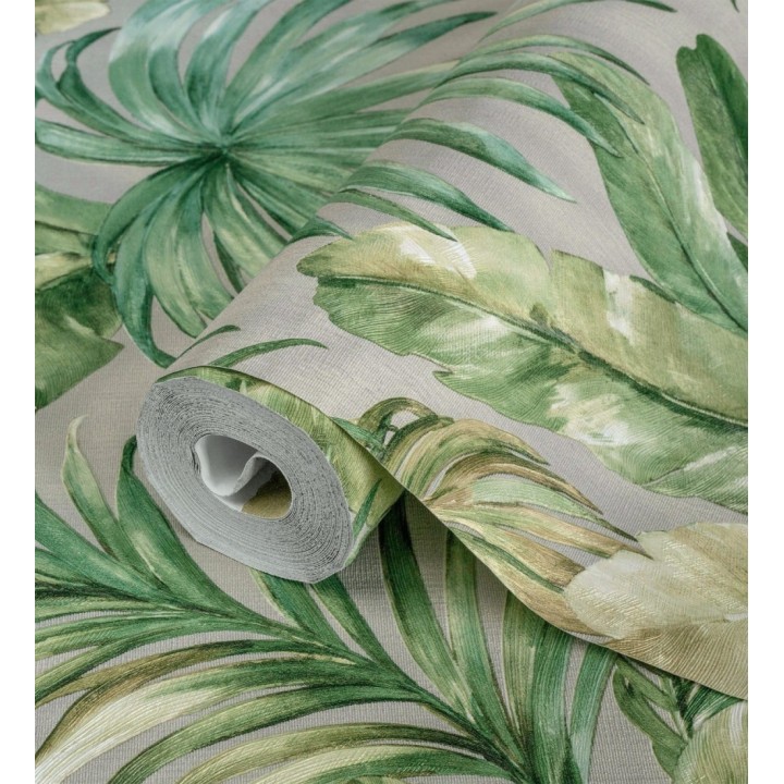 Papel pintado de hojas tropicales con relieve efecto pintura al óleo - Habana Tropical 676368