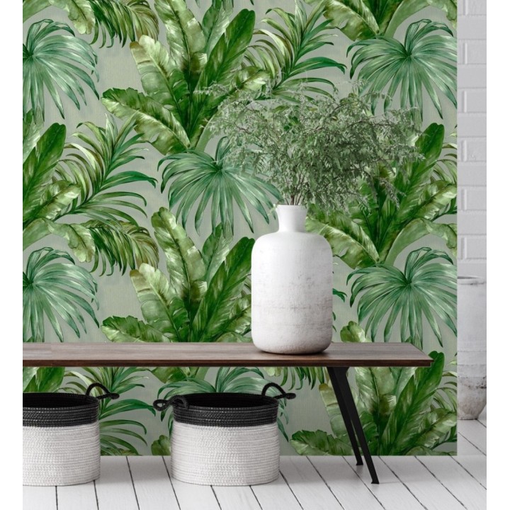 Papel pintado de hojas tropicales con relieve efecto pintura al óleo - Habana Tropical 676368