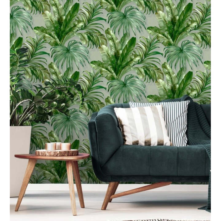 Papel pintado de hojas tropicales con relieve efecto pintura al óleo - Habana Tropical 676368