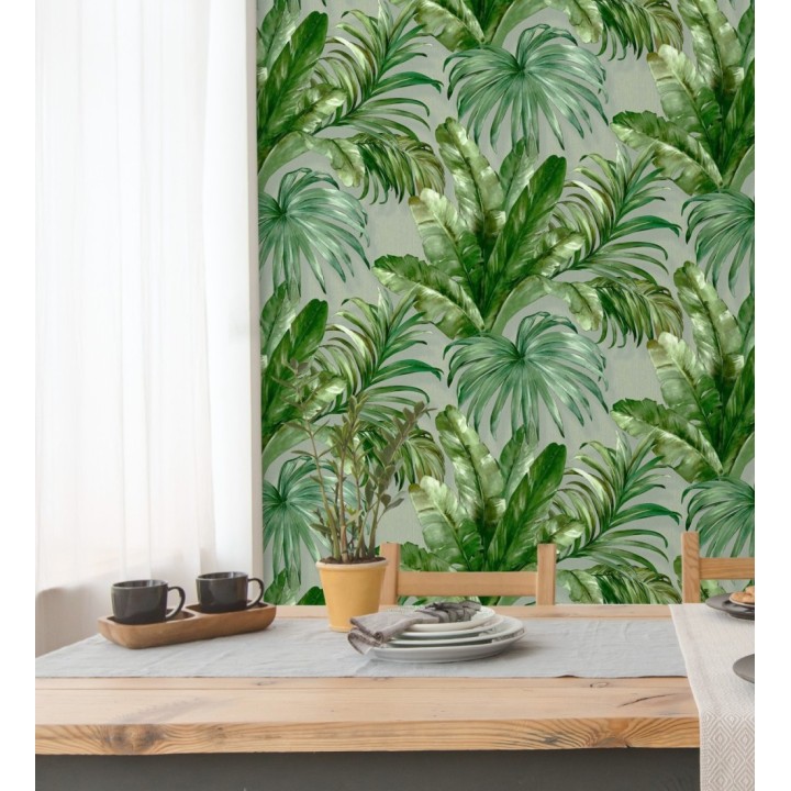 Papel pintado de hojas tropicales con relieve efecto pintura al óleo - Habana Tropical 676368