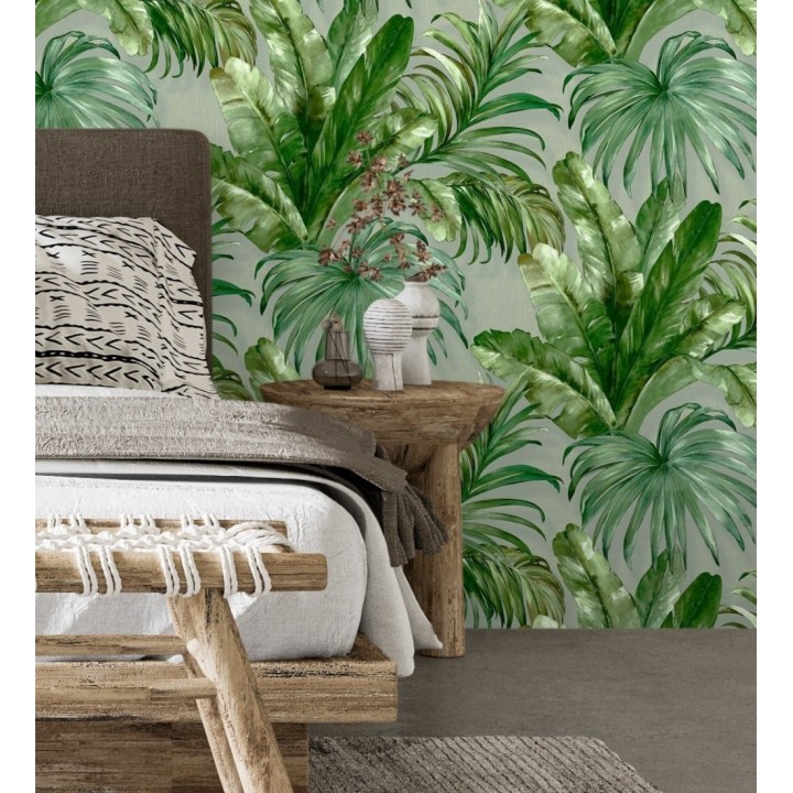 Papel pintado de hojas tropicales con relieve efecto pintura al óleo - Habana Tropical 676368