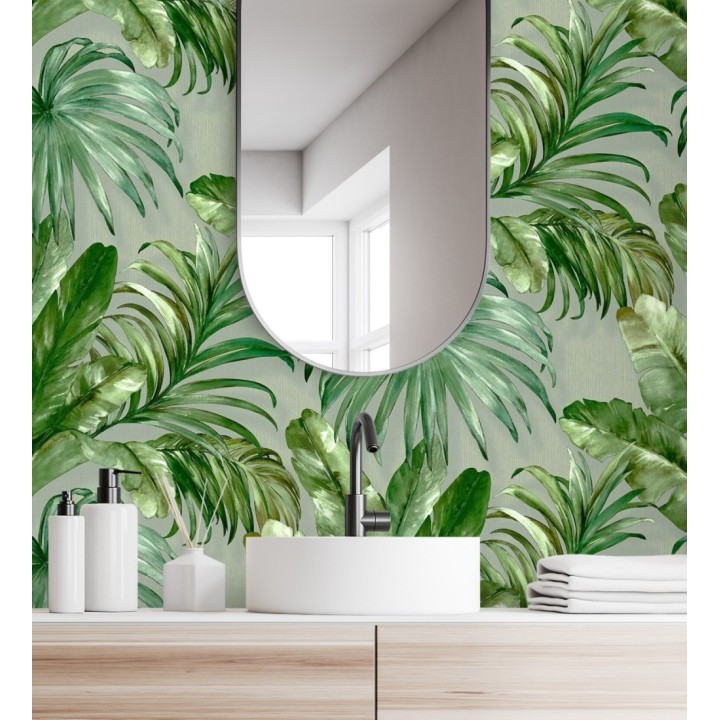 Papel pintado de hojas tropicales con relieve efecto pintura al óleo - Habana Tropical 676368