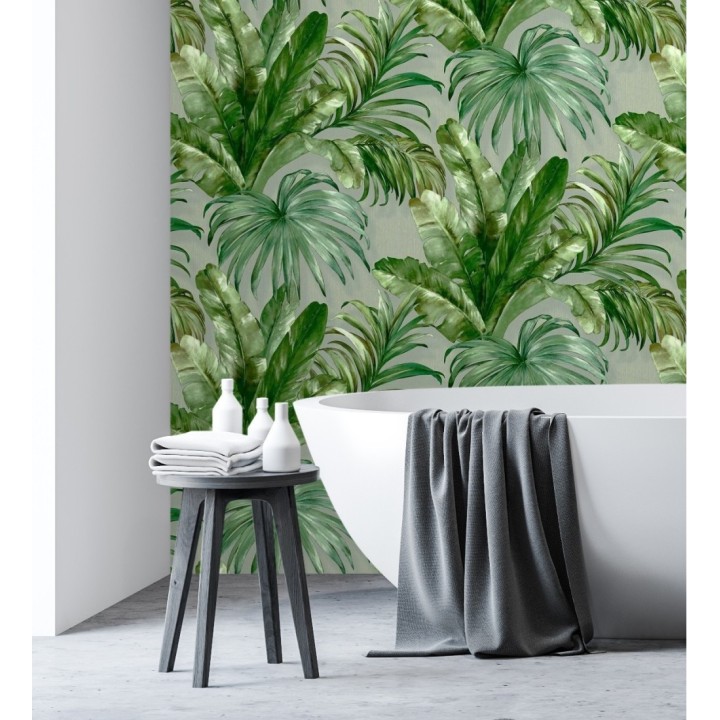Papel pintado de hojas tropicales con relieve efecto pintura al óleo - Habana Tropical 676368