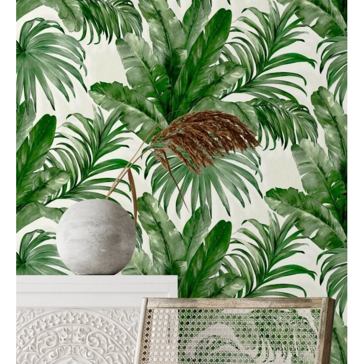 Papel pintado de hojas tropicales con relieve efecto pintura al óleo - Habana Tropical 676369