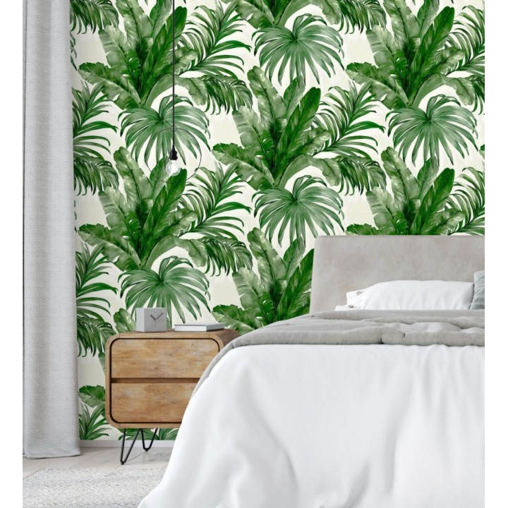 Papel pintado de hojas tropicales con relieve efecto pintura al óleo - Habana Tropical 676369