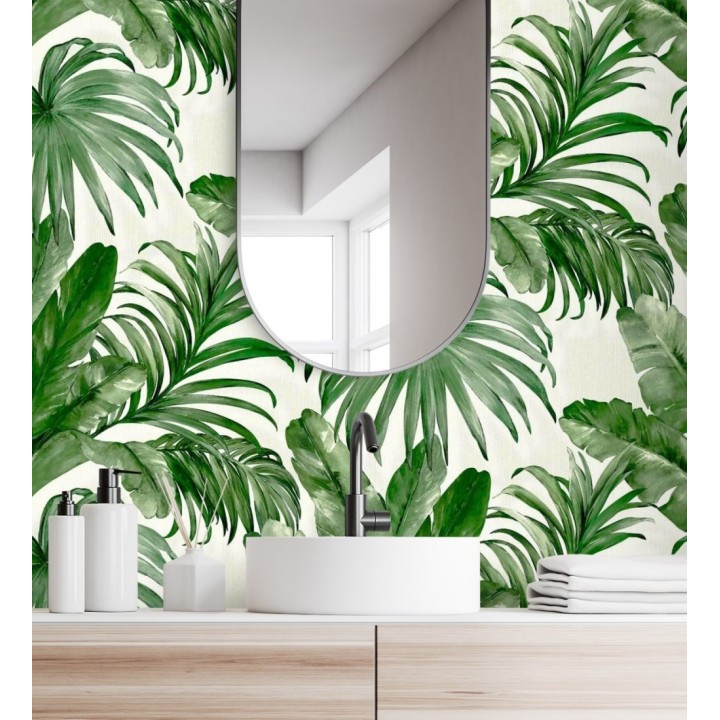 Papel pintado de hojas tropicales con relieve efecto pintura al óleo - Habana Tropical 676369