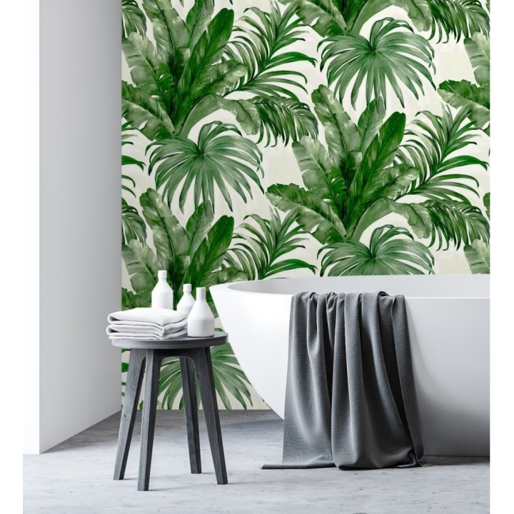 Papel pintado de hojas tropicales con relieve efecto pintura al óleo - Habana Tropical 676369