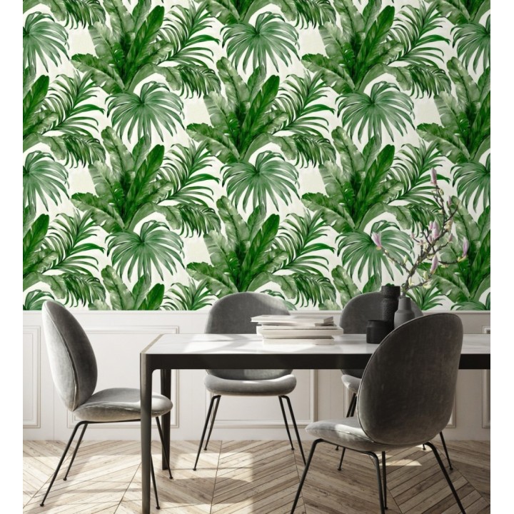 Papel pintado de hojas tropicales con relieve efecto pintura al óleo - Habana Tropical 676369