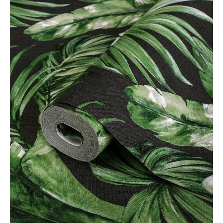 Papel pintado de hojas tropicales con relieve efecto pintura al óleo - Habana Tropical 676370