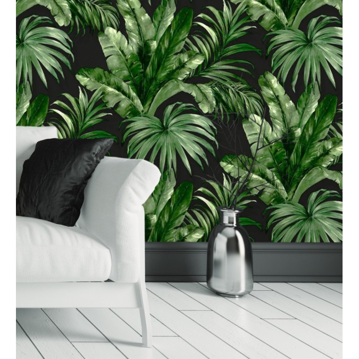 Papel pintado de hojas tropicales con relieve efecto pintura al óleo - Habana Tropical 676370