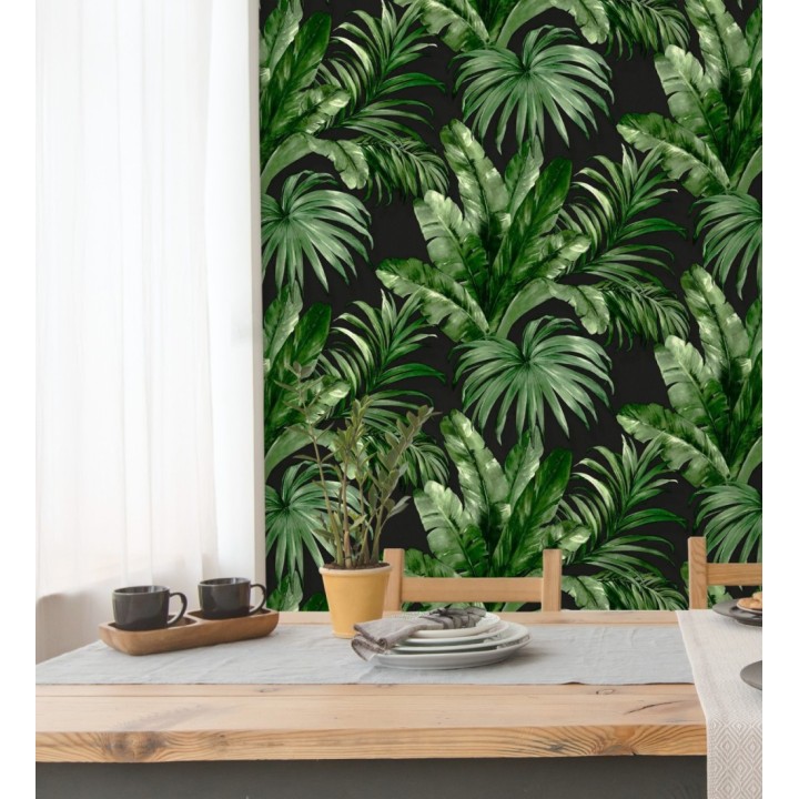 Papel pintado de hojas tropicales con relieve efecto pintura al óleo - Habana Tropical 676370