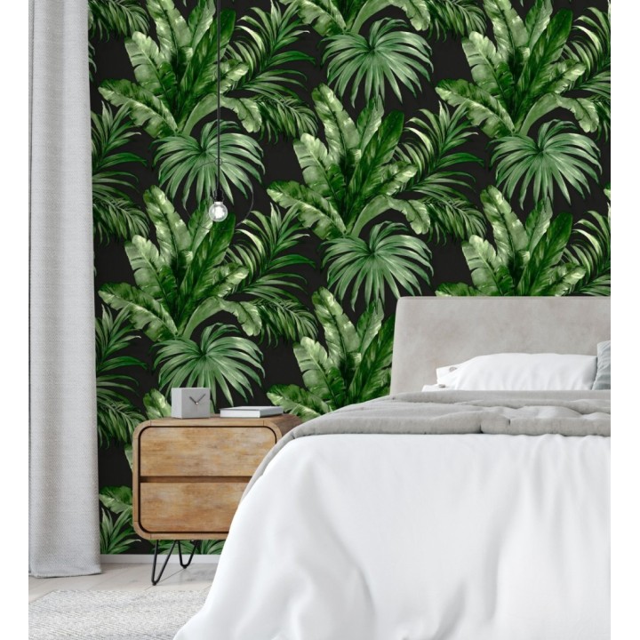 Papel pintado de hojas tropicales con relieve efecto pintura al óleo - Habana Tropical 676370