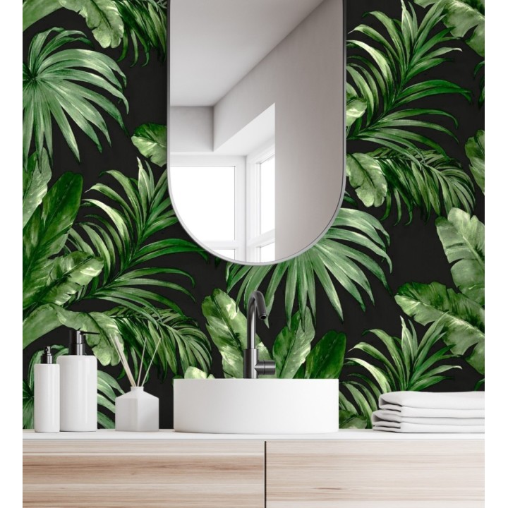 Papel pintado de hojas tropicales con relieve efecto pintura al óleo - Habana Tropical 676370