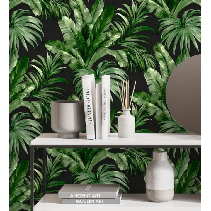 Papel pintado de hojas tropicales con relieve efecto pintura al óleo - Habana Tropical 676370