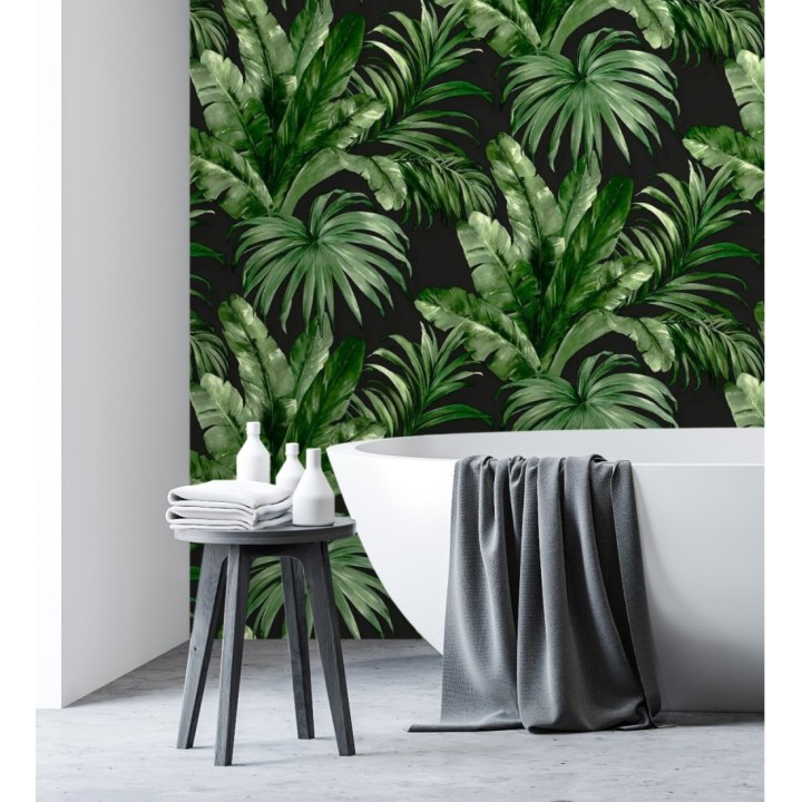 Papel pintado de hojas tropicales con relieve efecto pintura al óleo - Habana Tropical 676370