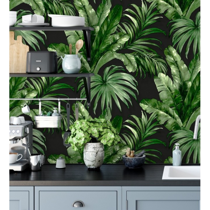 Papel pintado de hojas tropicales con relieve efecto pintura al óleo - Habana Tropical 676370