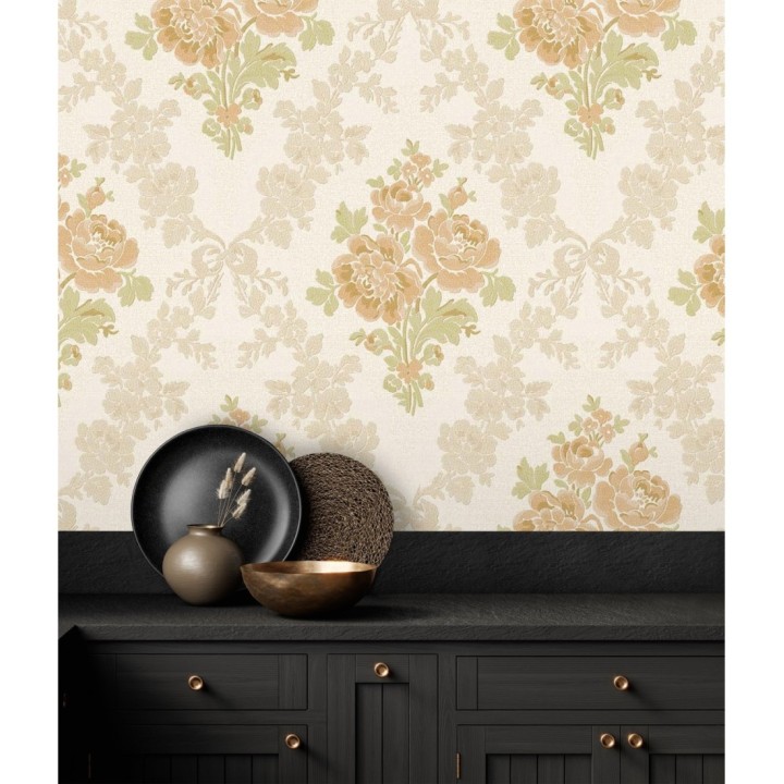 Papel pintado flores barrocas bordadas en relieve - Romanov Gardens 676393