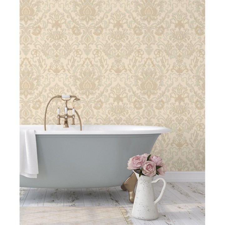 Papel pintado damasco lujoso efecto bordado con relieve - Darinka 676405