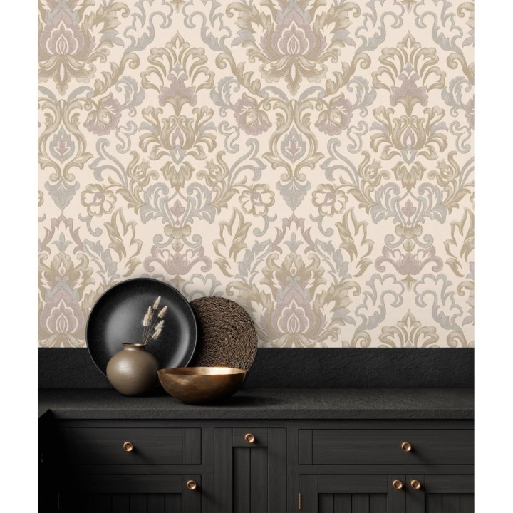 Papel pintado damasco lujoso efecto bordado con relieve - Darinka 676406