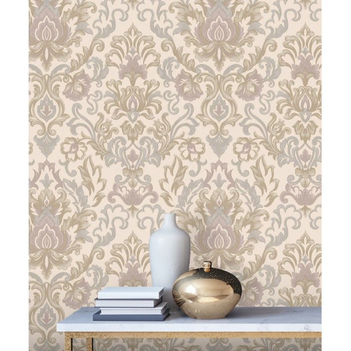 Papel pintado damasco lujoso efecto bordado con relieve - Darinka 676406