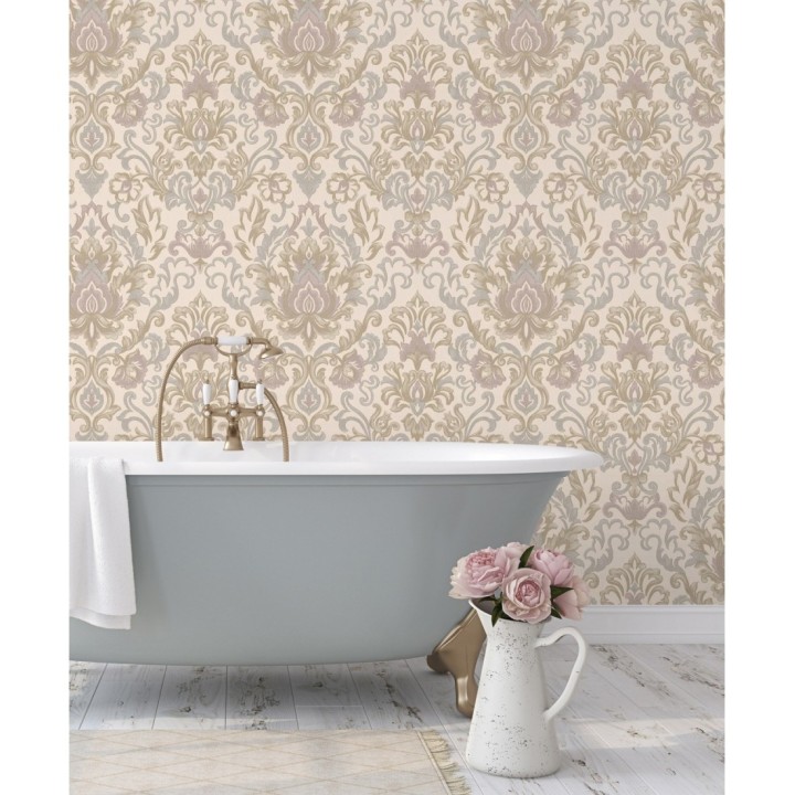 Papel pintado damasco lujoso efecto bordado con relieve - Darinka 676406